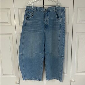 Free People Blue Barrel Cropped Ankle Jeans